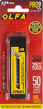 OLFA OL-ABB-50B Лезвия сегментированные BLACK MAX, 9х80х0,38мм, 13 сегментов, 50шт.